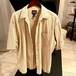 Vintage 90’s FUBU Streetwear Casual Button-Down Shirt - Tan/Cream/White - 3XL
